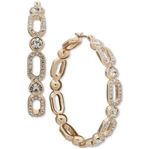 DKNY Medium Crystal & Pave Link Hoop Earrings in Gold-Tone NWT